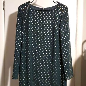 Gianni Bini Green Shift Dress With Gold Foil Polka Dots
